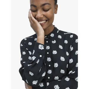 Womens Black Floral Print Button-Up Shirt
